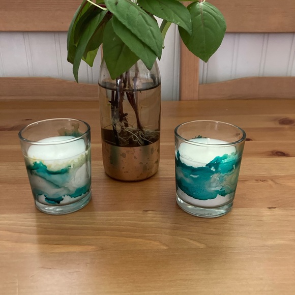 Sold New Hand Painted Glass Candles - Alcohol Ink - Picture 3 of 6